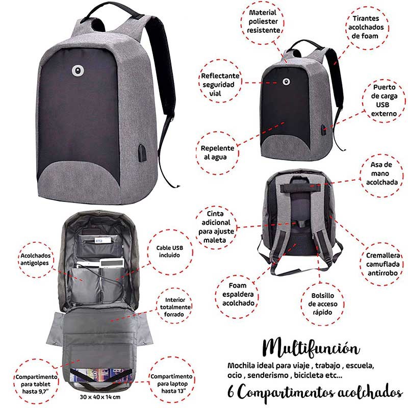 MOCHILA ANTIROBO ANTI-THEFT GR