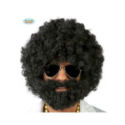 PELUCA AFRO CON BARBA NEGRA